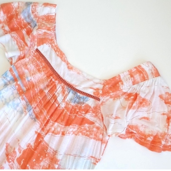 Kimchi & Blue Women’s Orange White & Sky Blue Rayon Cap Sleeve Summer Blouse XS - Picture 3 of 12